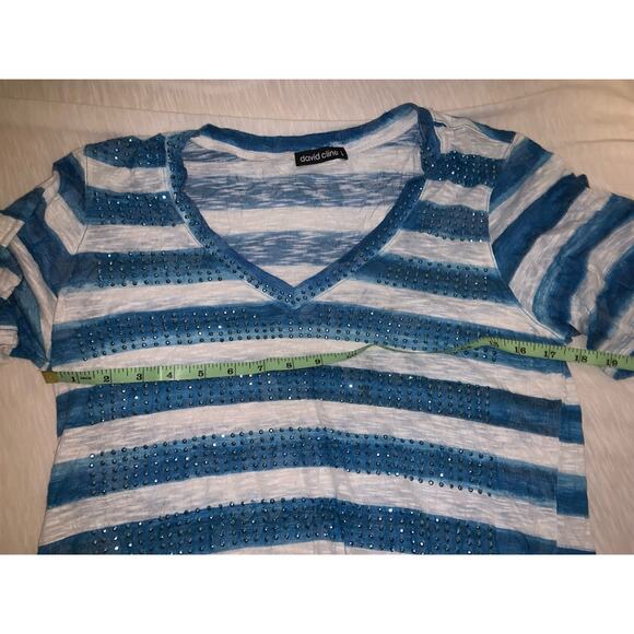David Cline Women's Blue & White Studded Short Sleeve Top Size Large - Picture 4 of 5